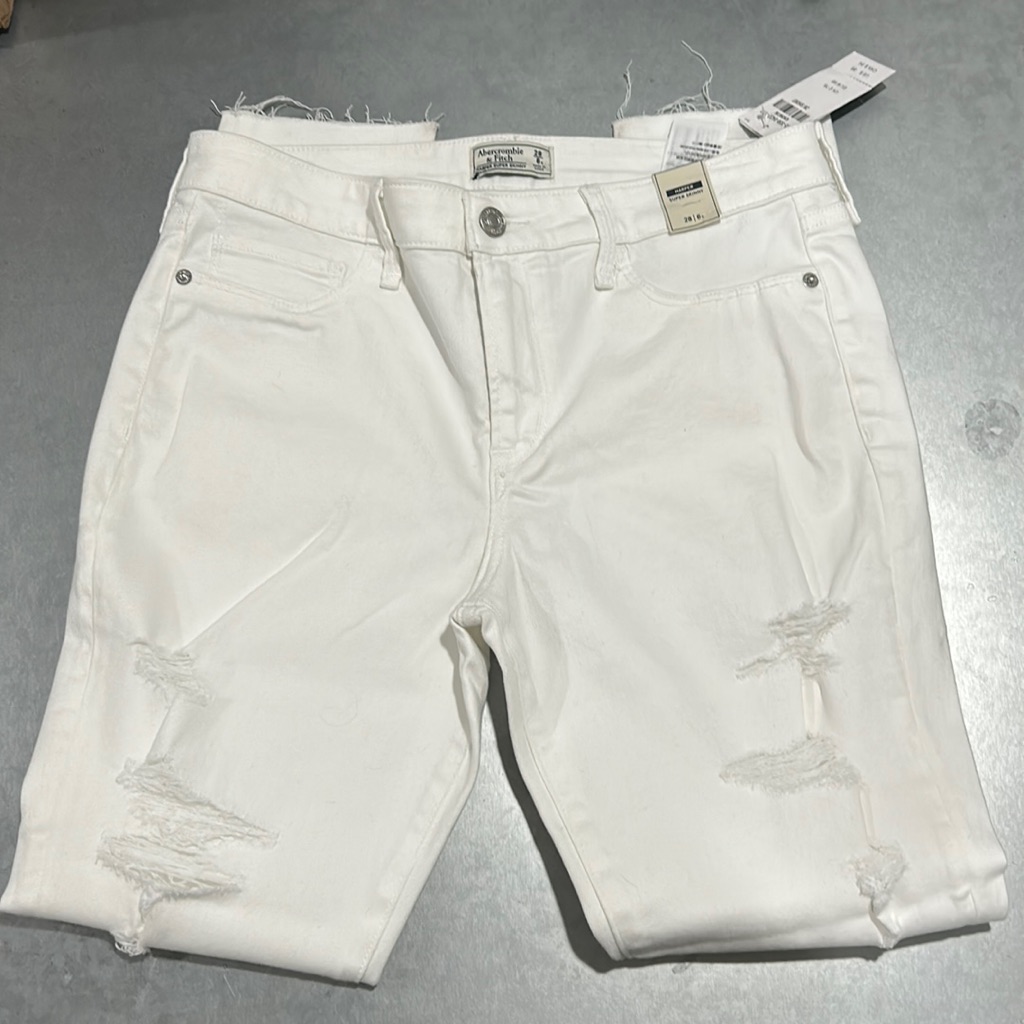 Abercrombie  Fitch Harper Super Skinny White Destroyed Denim Jean